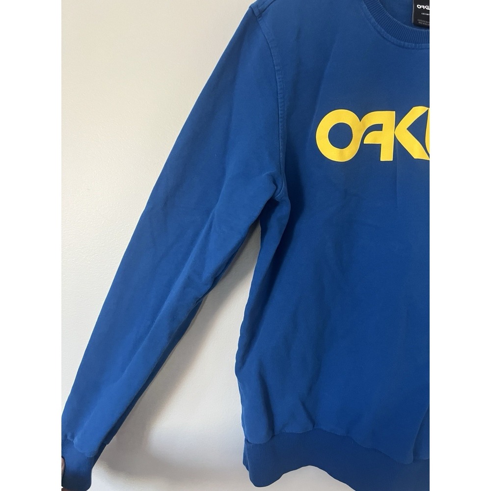 Vintage Oakley Mens Pullover Sweatshirt Yellow Logo Sweater Navy XL - Picture 3 of 5